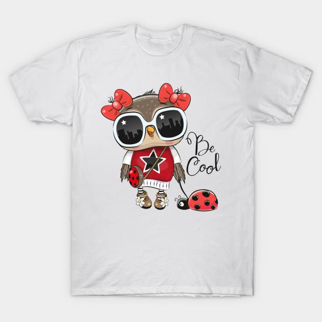 Cute fashion owl wearing sunglasses with a ladybug on a leash T-Shirt by Reginast777